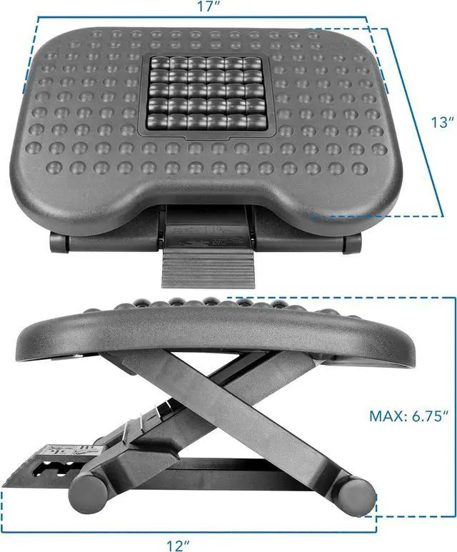 Alt view image 2 of 7 - Mount-It! Ergonomic Under Desk Footrest | Massaging Foot Rest Support | Tilting Footrest with 3-Level Height Adjustment | Under Chair Office Footrest
