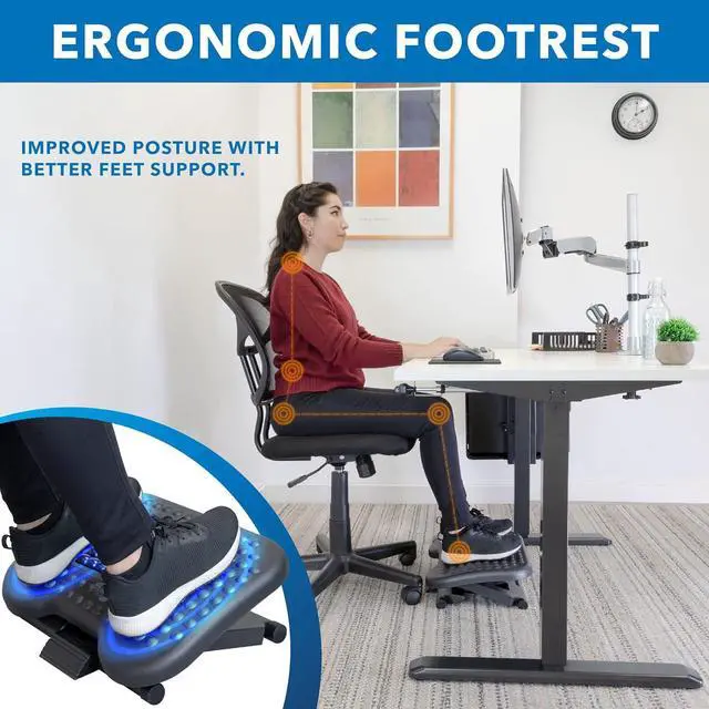 Alt view image 3 of 7 - Mount-It! Ergonomic Under Desk Footrest | Massaging Foot Rest Support | Tilting Footrest with 3-Level Height Adjustment | Under Chair Office Footrest