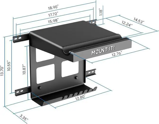Alt view image 2 of 7 - Mount-It! Bike Wall Mount Rack with Shelf and Hooks, Horizontal Indoor Bike Rack Garage Home, Space Saving Wall Mounted Hanger for a Single Road, Mountain or Other Bicycle with Extra Storage, Black