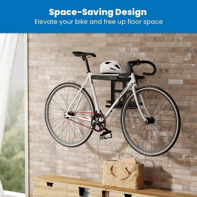 Alt view image 3 of 7 - Mount-It! Bike Wall Mount Rack with Shelf and Hooks, Horizontal Indoor Bike Rack Garage Home, Space Saving Wall Mounted Hanger for a Single Road, Mountain or Other Bicycle with Extra Storage, Black