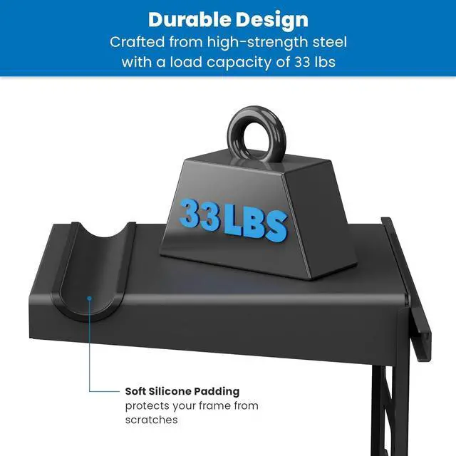 Alt view image 6 of 7 - Mount-It! Bike Wall Mount Rack with Shelf and Hooks, Horizontal Indoor Bike Rack Garage Home, Space Saving Wall Mounted Hanger for a Single Road, Mountain or Other Bicycle with Extra Storage, Black