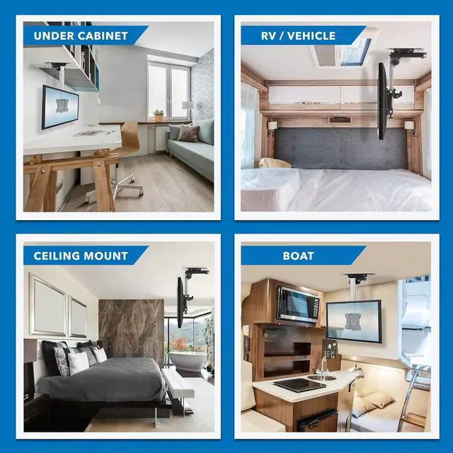 Alt view image 3 of 7 - Mount-It! Folding Ceiling TV Mount | Flip Down and Under Cabinet TV Bracket for Compact Screens 13-27 Inch | Space-Saving Tilt and Swivel Design | Adjustable Height | VESA 75x75, 100x100 | Max 44 lbs