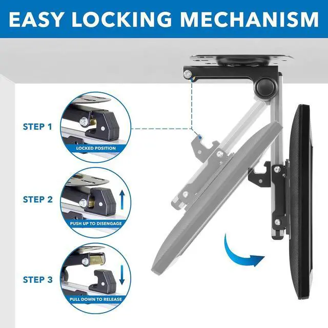 Alt view image 6 of 7 - Mount-It! Folding Ceiling TV Mount | Flip Down and Under Cabinet TV Bracket for Compact Screens 13-27 Inch | Space-Saving Tilt and Swivel Design | Adjustable Height | VESA 75x75, 100x100 | Max 44 lbs