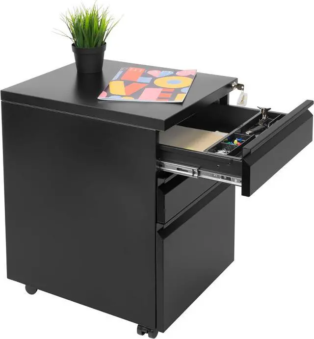 Alt view image 3 of 7 - Mount-It! 3 Drawer File Cabinet with Lock and Wheels, Under Desk Storage Filing Cabinet for Home Office, Small Rolling File Cabinet for Legal, Letter, and A4 Files in Black
