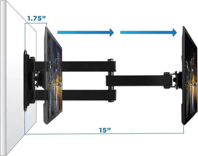 Alt view image 3 of 7 - Mount-It! TV Wall Mount, Universal Fit for 19, 20, 24, 27, 32, 34, 37 and 40 Inch TVs and Computer Monitors, Full Motion Tilt and Swivel 14 Extension Arm, VESA 75, 100 Compatible