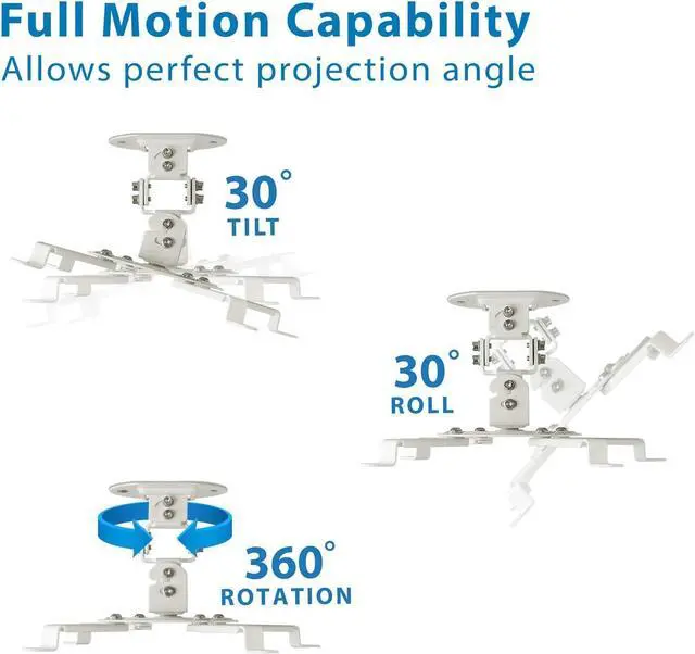Alt view image 3 of 7 - Mount-It! Low Profile Projector Ceiling Mount [30 lbs Capacity] Universal Bracket | 360 Full Motion Rotation with 30 Degree Tilt and Roll | 6 Inches High (White | Short)