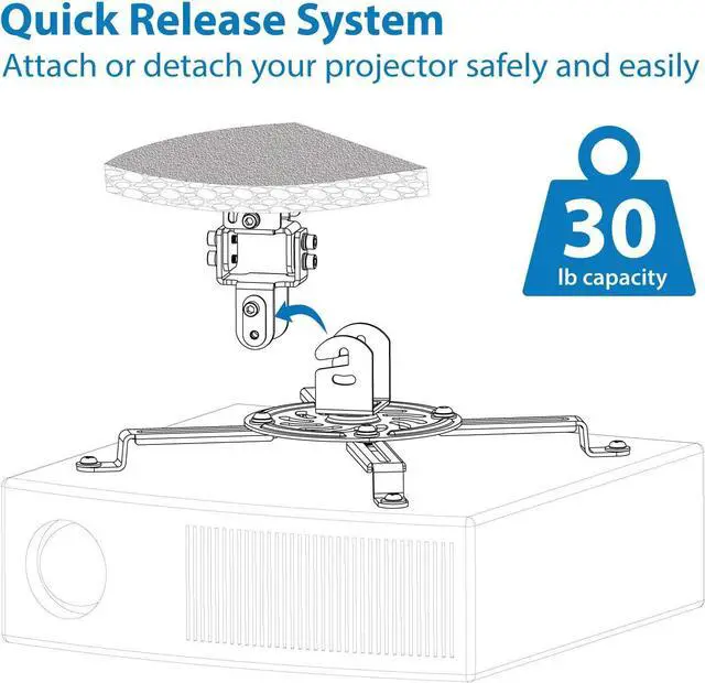 Alt view image 4 of 7 - Mount-It! Low Profile Projector Ceiling Mount [30 lbs Capacity] Universal Bracket | 360 Full Motion Rotation with 30 Degree Tilt and Roll | 6 Inches High (White | Short)