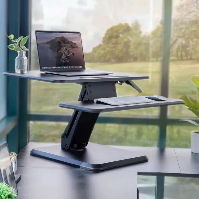 Alt view image 2 of 7 - Mount-It! Standing Desk Converter, Compact Small 25 Adjustable Desktop Standing Desk - Sit to Desk Riser, Manual Lift with Gas Spring for Home Laptop, Office Standing Computer Desks