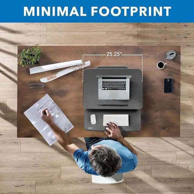 Alt view image 5 of 7 - Mount-It! Standing Desk Converter, Compact Small 25 Adjustable Desktop Standing Desk - Sit to Desk Riser, Manual Lift with Gas Spring for Home Laptop, Office Standing Computer Desks