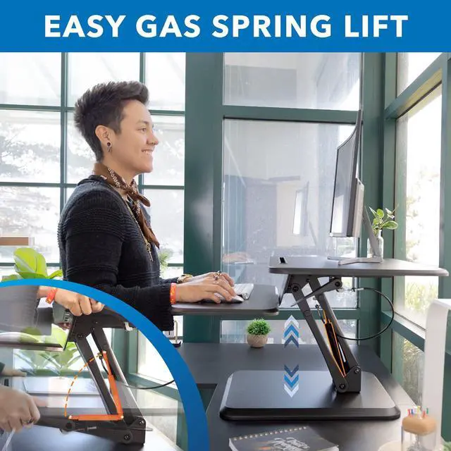 Alt view image 6 of 7 - Mount-It! Standing Desk Converter, Compact Small 25 Adjustable Desktop Standing Desk - Sit to Desk Riser, Manual Lift with Gas Spring for Home Laptop, Office Standing Computer Desks