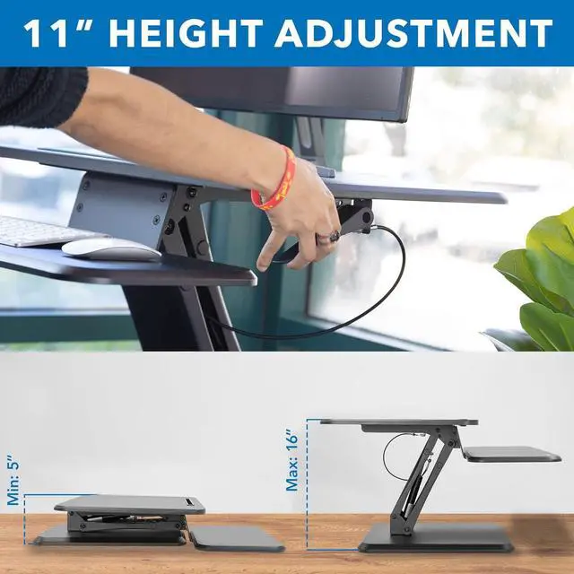 Alt view image 7 of 7 - Mount-It! Standing Desk Converter, Compact Small 25 Adjustable Desktop Standing Desk - Sit to Desk Riser, Manual Lift with Gas Spring for Home Laptop, Office Standing Computer Desks