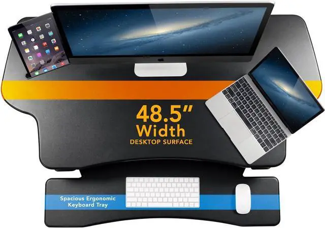 Alt view image 4 of 7 - Mount-It! 48" Electric Adjustable Standing Desk Converter 2 Monitors, Adjustable Stand Up Desk Riser for Monitors, X-Large Motorized Workstation Topper with Keyboard Tray for Home Office, Black