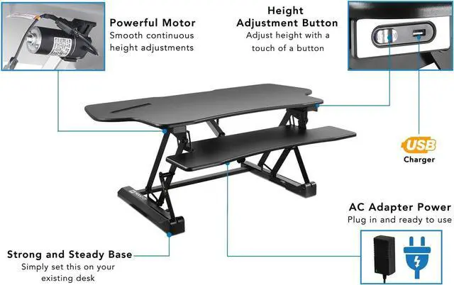 Alt view image 5 of 7 - Mount-It! 48" Electric Adjustable Standing Desk Converter 2 Monitors, Adjustable Stand Up Desk Riser for Monitors, X-Large Motorized Workstation Topper with Keyboard Tray for Home Office, Black