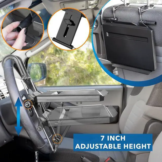 Alt view image 6 of 7 - Mount-It! Car Table Tray with Adjustable Height and Tilt | Car Desk for Laptop FITS on Any Car Model and Steering Wheel | Holds Food, Drinks, Laptops, Tablets, Books and More! -