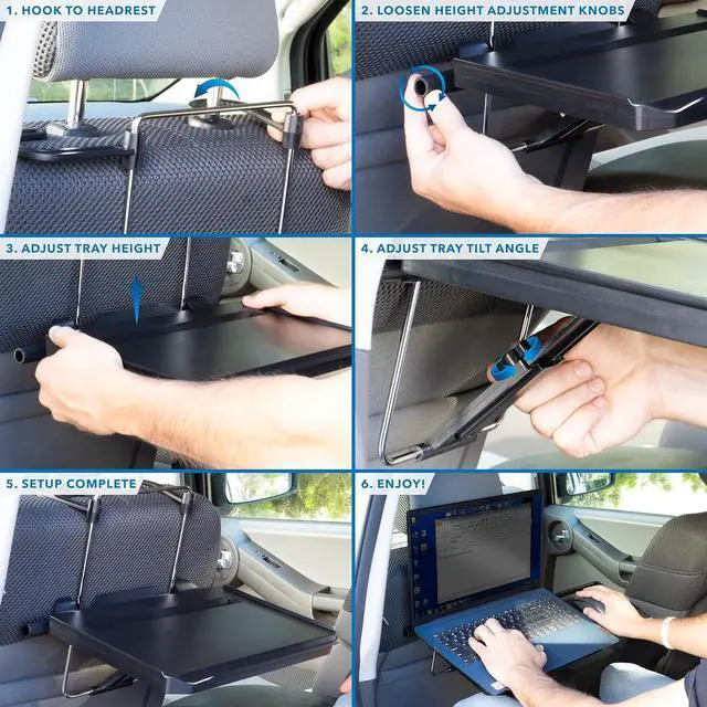 Alt view image 7 of 7 - Mount-It! Car Table Tray with Adjustable Height and Tilt | Car Desk for Laptop FITS on Any Car Model and Steering Wheel | Holds Food, Drinks, Laptops, Tablets, Books and More! -