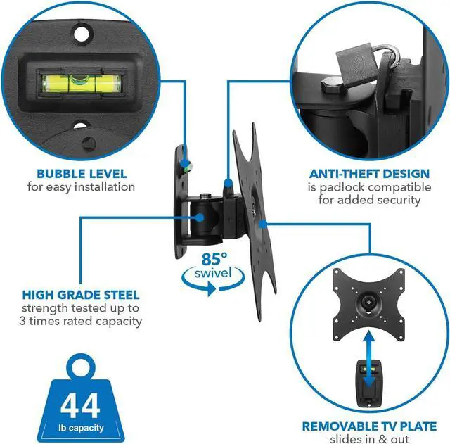 Alt view image 3 of 7 - Mount-It! Locking TV Wall Mount, Full Motion TV Mount with Anti-Theft Lockable Quick Release VESA Head, Fits VESA 100, 200 and 400, 44 Lbs Capacity