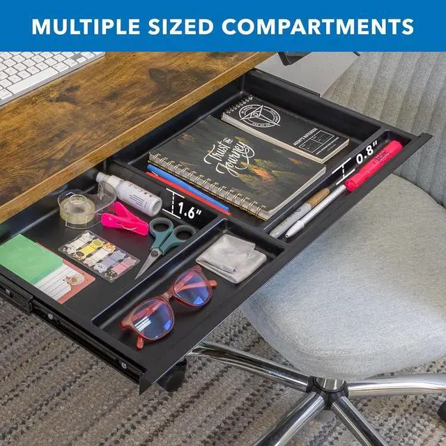 Alt view image 4 of 7 - Mount-It! Under Desk Storage - Deep Under Desk Drawer Organizer - Standing Desk Drawer Attachment - 25.8" Width Under Desk Storage Drawer - Black