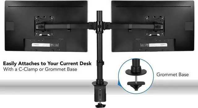 Alt view image 6 of 7 - Mount-It! Dual Monitor Mount | Double Monitor Desk Stand Arm | Fits 2 Computer Screens 17 19 20 21 22 24 27 Inch | Two VESA 75 100 Compatible Displays | C-Clamp and Grommet Bases Included