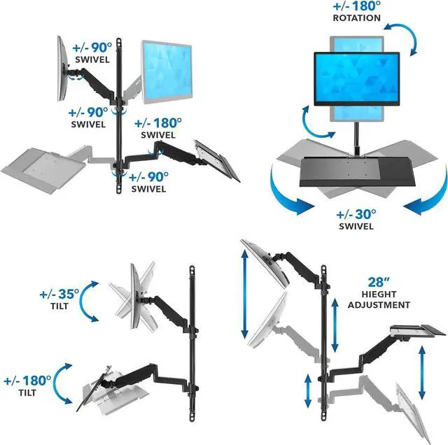 Alt view image 6 of 7 - Mount-It! Wall Mount Workstation with Single Monitor Mount, Keyboard Tray and CPU Holder, Height Adjustable Full Motion Arms, Fits One 32 Inch Computer Screens