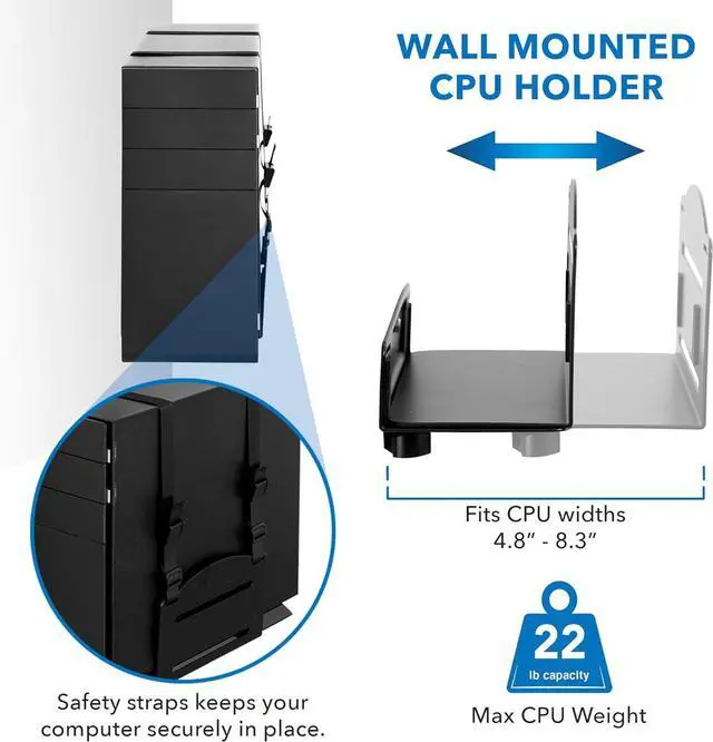 Alt view image 7 of 7 - Mount-It! Wall Mount Workstation with Single Monitor Mount, Keyboard Tray and CPU Holder, Height Adjustable Full Motion Arms, Fits One 32 Inch Computer Screens