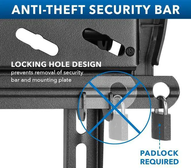 Alt view image 2 of 7 - Mount-It! Lockable Anti Theft Tilt TV Wall Mount, Locking Bar Security Wall Mount fits 32" to 55" Flat Screen LCD LED Plasma TVs, up to 99 lbs (MI-2244T)