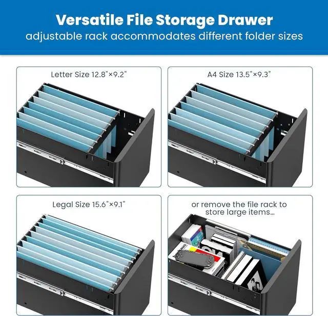 Alt view image 6 of 7 - Mount-It! Slim Rolling Under Desk Cabinet, Mobile Filing Cabinet with 3 Drawers and Lock for Home & Office Storage, Black