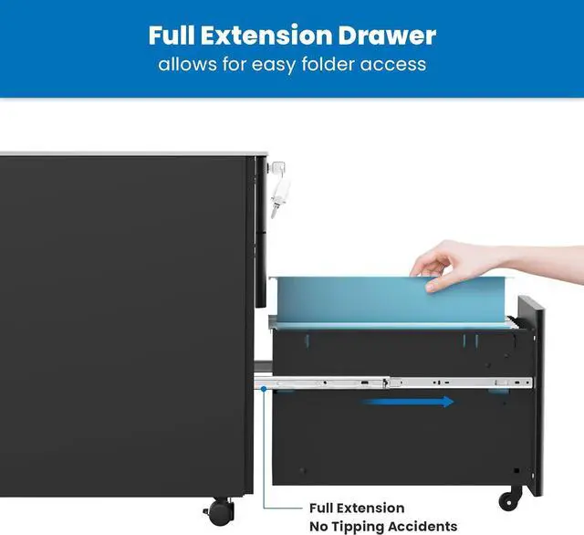Alt view image 7 of 7 - Mount-It! Slim Rolling Under Desk Cabinet, Mobile Filing Cabinet with 3 Drawers and Lock for Home & Office Storage, Black