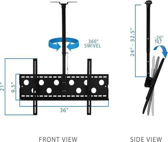 Alt view image 5 of 7 - Mount-It! TV Ceiling Mount, Full Motion Height Adjustable Swivel Tilting Bracket for 42, 45, 47, 49, 50, 55, 60, 65, 70, 75, 80, 85, 90 Inch, TVs 220 Lbs Capacity