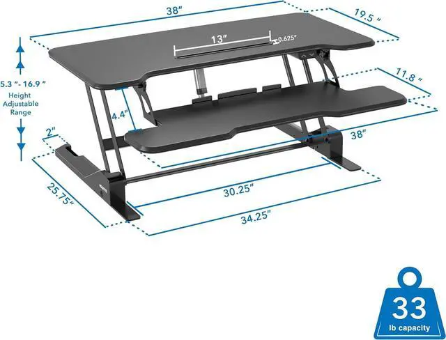 Alt view image 7 of 7 - Mount-It! Electric Standing Desk Converter with 38" Tabletop, Height Adjustable Sit Stand Desk Riser, Motorized Desk Riser with Keyboard Tray and Device Slot, Fits Monitor & Laptop, Black