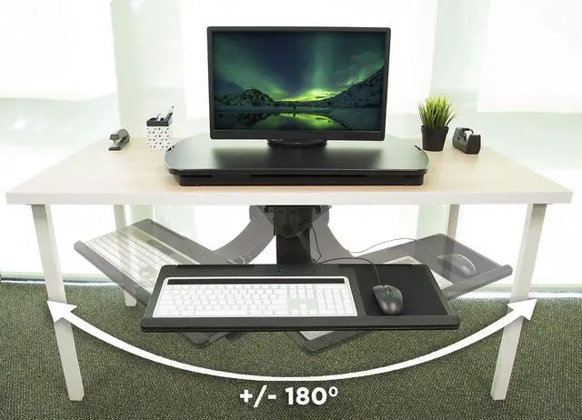 Alt view image 2 of 7 - Mount-It! Sit Stand Keyboard Tray, Height Adjustable Under Desk Keyboard and Mouse Drawer, Full Motion Standing Design with 13.4 Inches of Vertical Adjustment, 26.5 in Wide Platform