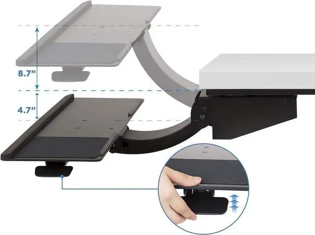 Alt view image 3 of 7 - Mount-It! Sit Stand Keyboard Tray, Height Adjustable Under Desk Keyboard and Mouse Drawer, Full Motion Standing Design with 13.4 Inches of Vertical Adjustment, 26.5 in Wide Platform