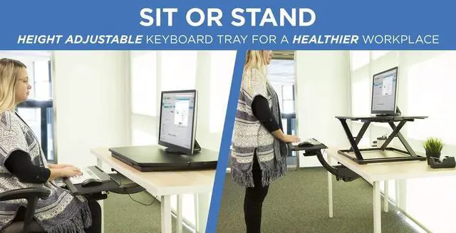 Alt view image 4 of 7 - Mount-It! Sit Stand Keyboard Tray, Height Adjustable Under Desk Keyboard and Mouse Drawer, Full Motion Standing Design with 13.4 Inches of Vertical Adjustment, 26.5 in Wide Platform