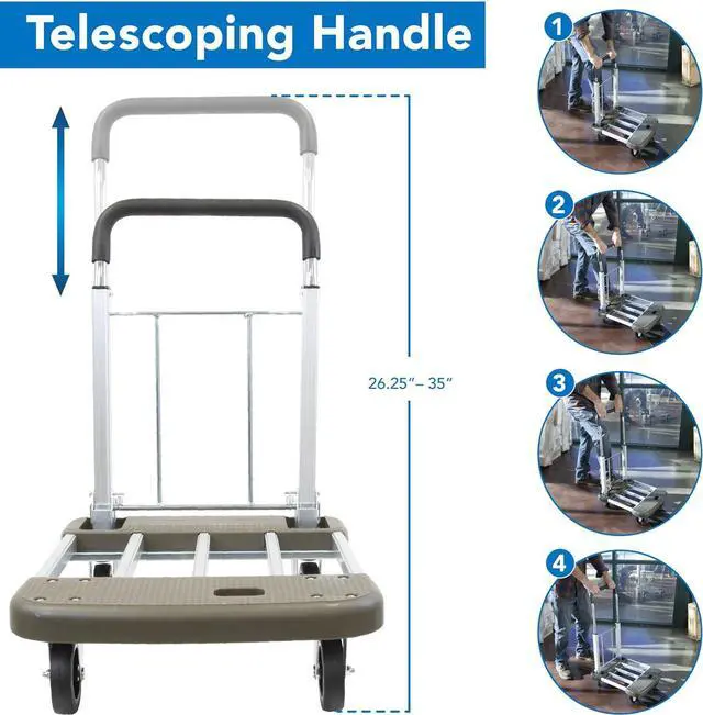 Alt view image 3 of 7 - Mount-It! Foldable Push Cart, Utility Dolly Platform Cart, Adjustable Length, Folding Hand Truck, Portable Dolly for Moving Boxes, Appliances, Furniture, 330 lbs Capacity