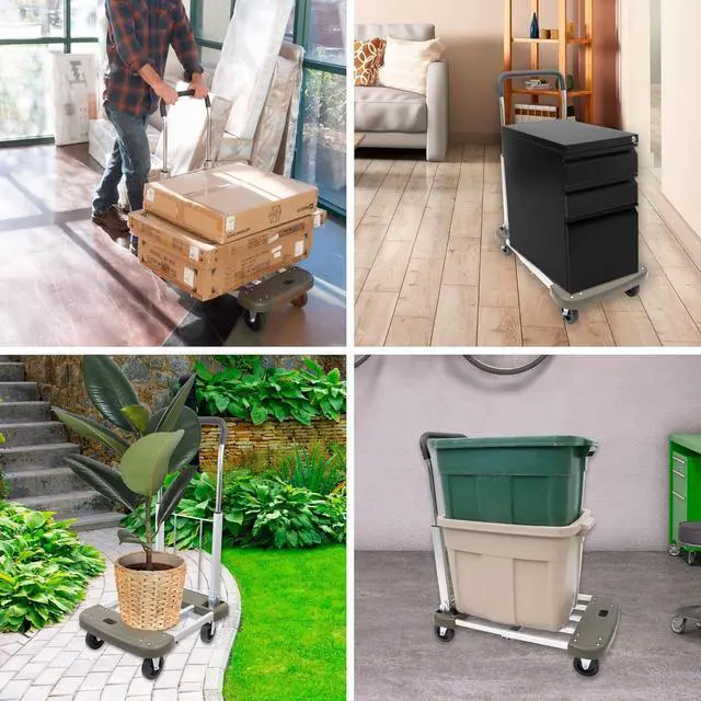 Alt view image 5 of 7 - Mount-It! Foldable Push Cart, Utility Dolly Platform Cart, Adjustable Length, Folding Hand Truck, Portable Dolly for Moving Boxes, Appliances, Furniture, 330 lbs Capacity