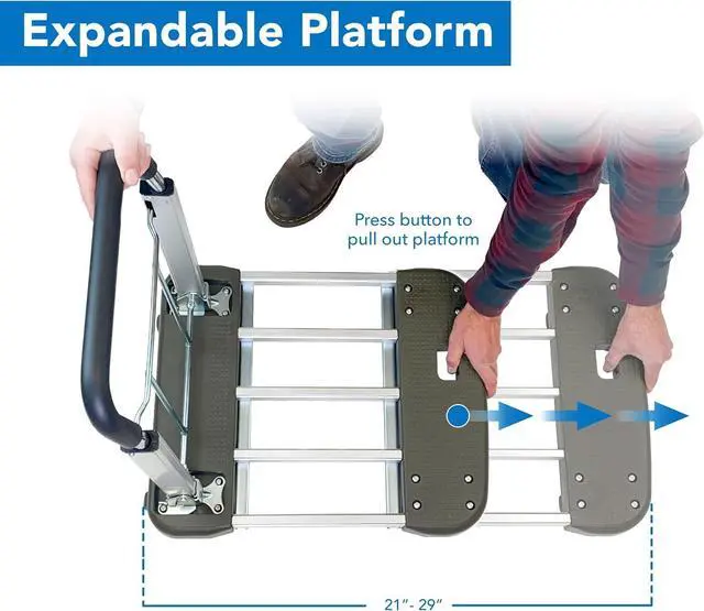 Alt view image 4 of 7 - Mount-It! Foldable Push Cart, Utility Dolly Platform Cart, Adjustable Length, Folding Hand Truck, Portable Dolly for Moving Boxes, Appliances, Furniture, 330 lbs Capacity