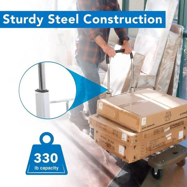 Alt view image 6 of 7 - Mount-It! Foldable Push Cart, Utility Dolly Platform Cart, Adjustable Length, Folding Hand Truck, Portable Dolly for Moving Boxes, Appliances, Furniture, 330 lbs Capacity