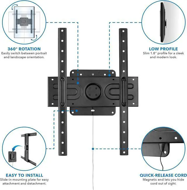 Alt view image 5 of 7 - Mount-It! Landscape to Portrait Rotating TV Wall Mount | Vertical Flush TV Mount with 360 Degree Rotation | Fits VESA Up to 600x400, 37 to 80 Inch Screens, 110 Lbs Capacity