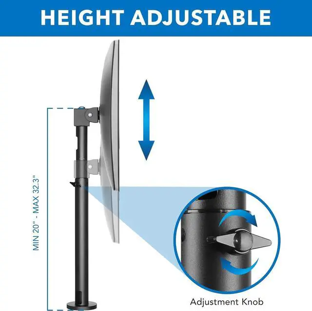 Alt view image 3 of 7 - Mount-It! Point-of-Sale Register Stand for Checkout Stations and Screens with VESA Patterns | Height Adjustable Pole with Bolt-Down Base, VESA 75, 100 Compatible