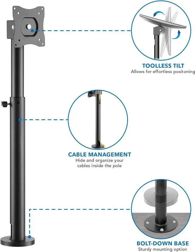 Alt view image 4 of 7 - Mount-It! Point-of-Sale Register Stand for Checkout Stations and Screens with VESA Patterns | Height Adjustable Pole with Bolt-Down Base, VESA 75, 100 Compatible