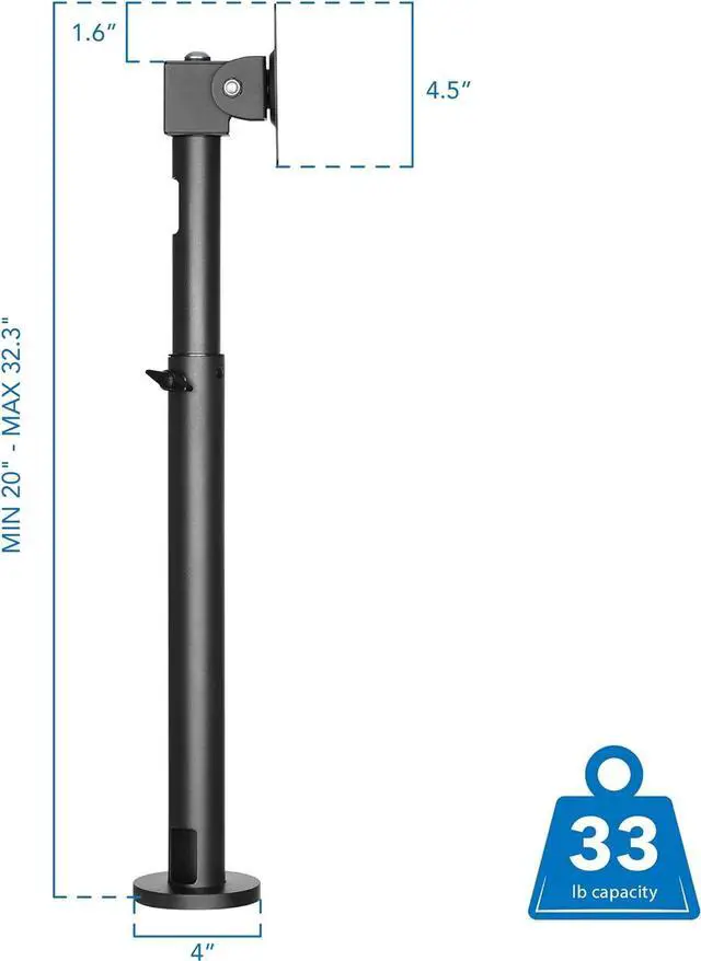 Alt view image 5 of 7 - Mount-It! Point-of-Sale Register Stand for Checkout Stations and Screens with VESA Patterns | Height Adjustable Pole with Bolt-Down Base, VESA 75, 100 Compatible