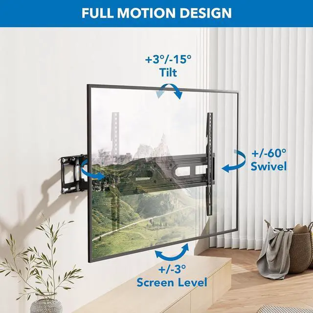Alt view image 2 of 7 - Mount-It! Full Motion TV Wall Mount with Heavy Duty Dual Arms, 14" Extension and Compatible with TVs 37" up to 80" Screen Size, Fits VESA up to 600x400mm, 88 Lbs Capacity