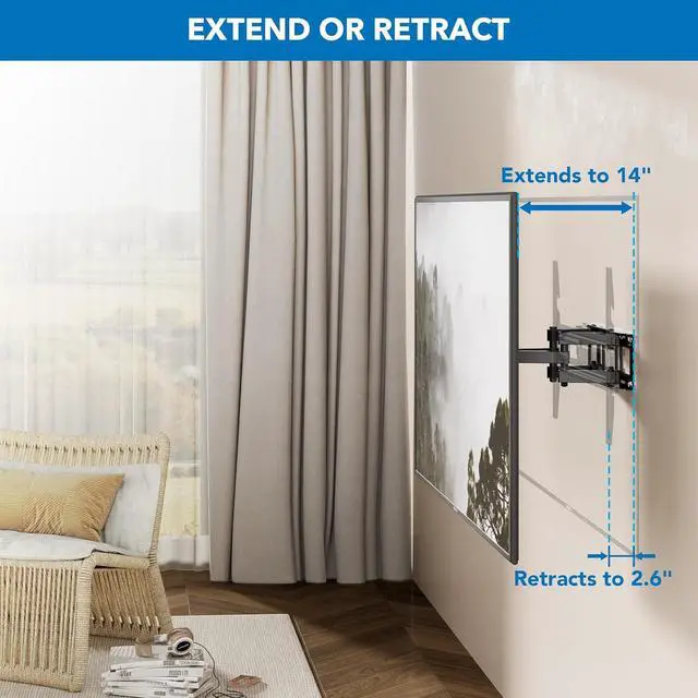 Alt view image 6 of 7 - Mount-It! Full Motion TV Wall Mount with Heavy Duty Dual Arms, 14" Extension and Compatible with TVs 37" up to 80" Screen Size, Fits VESA up to 600x400mm, 88 Lbs Capacity