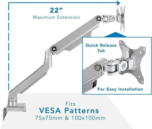 Alt view image 6 of 6 - Mount-It! Single Monitor Arm Mount | Desk Stand | Full Motion Height Adjustable Articulating Mechanical Spring Arm | Fits 24 27 29 30 32 Inch VESA Compatible Computer Screen | C-Clamp and Grommet Base
