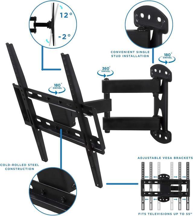 Alt view image 4 of 7 - Mount-It! Full Motion Corner TV Wall Mount | Single Stud Install | Swivel, Tilt & 15 Extension | Single Arm for 32-50 TVs | Heavy-Duty Steel | Fits VESA 100x100-400x400 | 66 lbs Capacity
