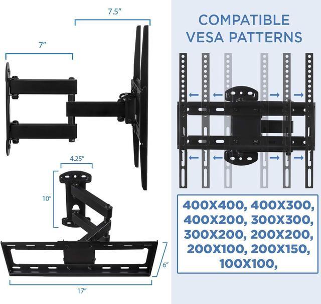 Alt view image 6 of 7 - Mount-It! Full Motion Corner TV Wall Mount | Single Stud Install | Swivel, Tilt & 15 Extension | Single Arm for 32-50 TVs | Heavy-Duty Steel | Fits VESA 100x100-400x400 | 66 lbs Capacity