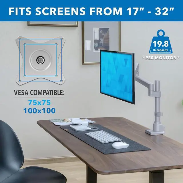 Alt view image 3 of 7 - Mount-It! Single Monitor Desk Mount | Pole Mounted Gas Spring Monitor Arm | Premium Height Adjustable Computer Display Riser, Silver