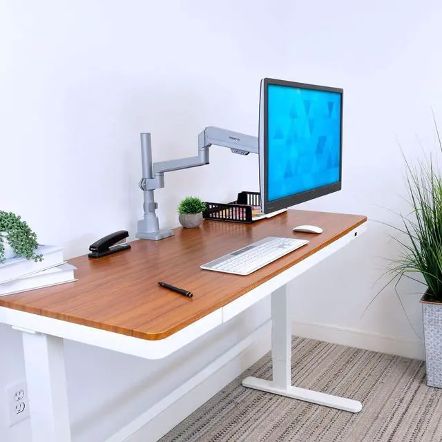 Alt view image 2 of 7 - Mount-It! Single Monitor Desk Mount | Pole Mounted Gas Spring Monitor Arm | Premium Height Adjustable Computer Display Riser, Silver