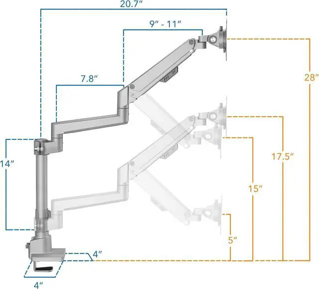 Alt view image 7 of 7 - Mount-It! Single Monitor Desk Mount | Pole Mounted Gas Spring Monitor Arm | Premium Height Adjustable Computer Display Riser, Silver