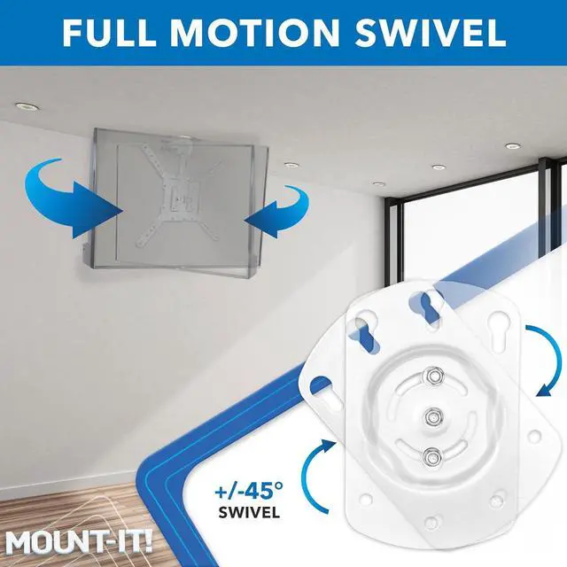 Alt view image 5 of 7 - Mount-It! Flip Down TV Mount | Folding Ceiling TV Mount for 23 to 55 Inch | Heavy-Duty Bracket for Roof and Slanted Walls | Universal VESA up to 400x400mm, Height Adjustable 44 Lbs Capacity, White