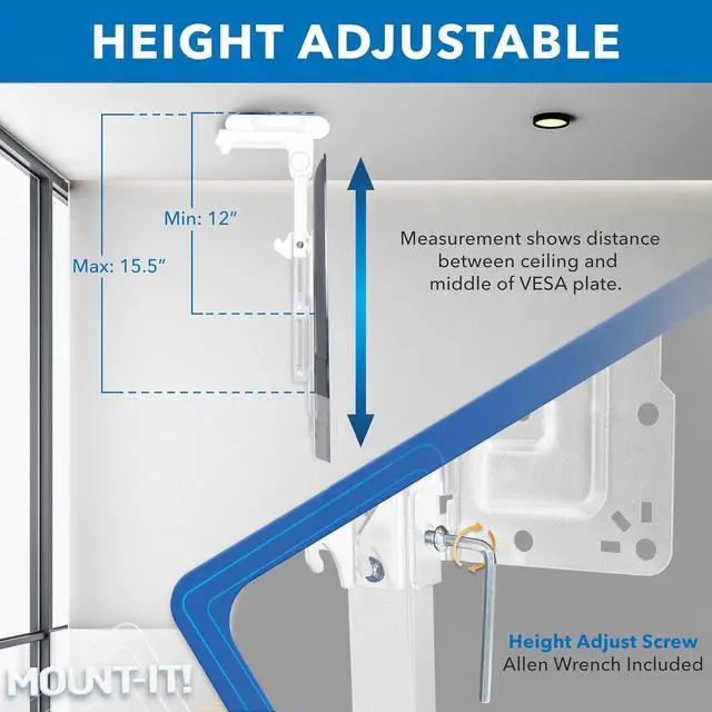 Alt view image 6 of 7 - Mount-It! Flip Down TV Mount | Folding Ceiling TV Mount for 23 to 55 Inch | Heavy-Duty Bracket for Roof and Slanted Walls | Universal VESA up to 400x400mm, Height Adjustable 44 Lbs Capacity, White